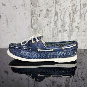 Sperry Top-Sider Woven Leather Boat Shoes Navy Blue Women’s Size 9 Pre-Owned